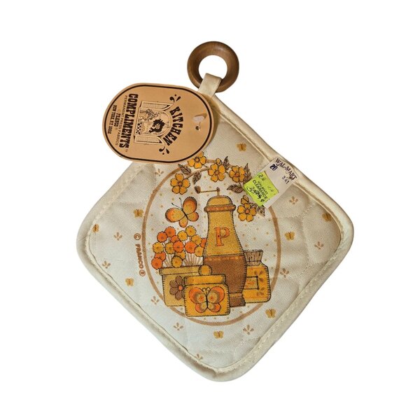 Vintage Butterfly Kitchen Pot Holder Wooden Ring NOS New Old Stock Retro - Picture 11 of 12